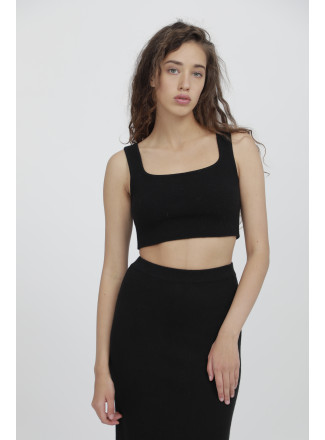 Black Knitted Crop-Top