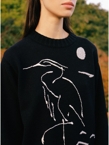Black "Birds" Knit Sweater 