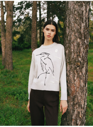 Light Grey "Birds" Knit Sweater 