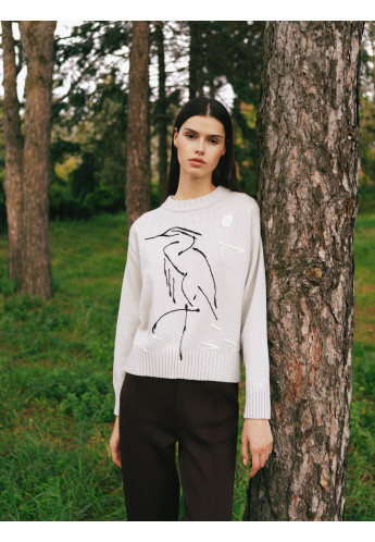 Light Grey "Birds" Knit Sweater 