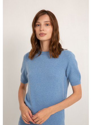 Blue Short-Sleeved Merino Wool Jumper