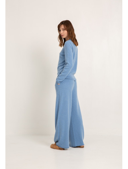 Long Blue Merino Trousers