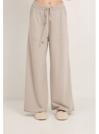 Long Grey Beige Merino Trousers