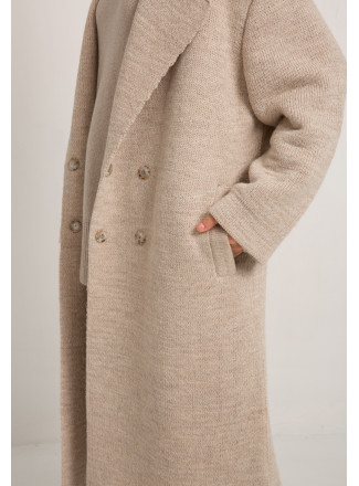 Beige Knitted Double-Breasted Coat 