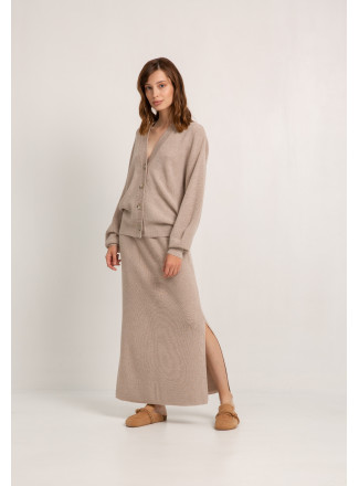 Long Straight Beige Wool Skirt