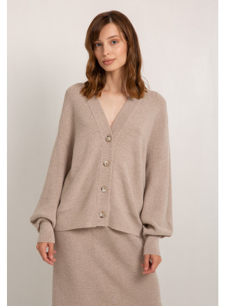 Beige Wool Button Front Cardigan 