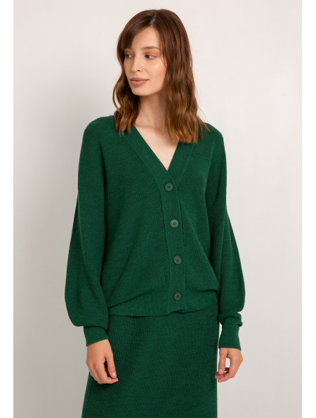 Green Wool Button Front Cardigan 