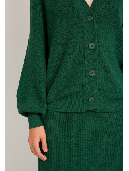 Green Wool Button Front Cardigan 