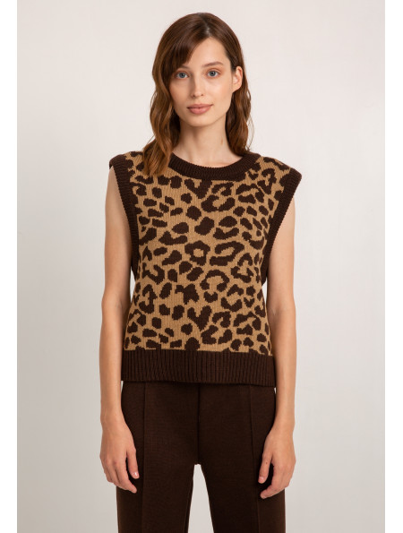 Beige Leopard Print Vest