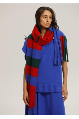 Мягкий шарф с бахромой сине-красный