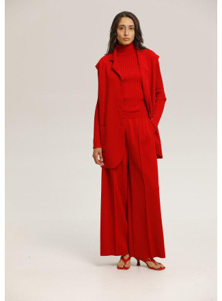 Red Wide Trousers With Seam