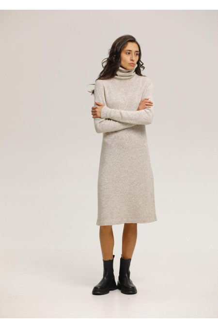 Beige Lambswool Turtleneck Dress