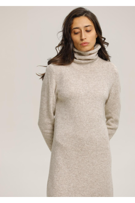 Beige Lambswool Turtleneck Dress