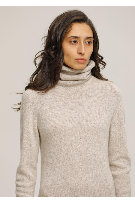 Beige Lambswool Turtleneck Dress