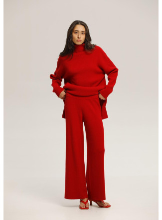 Red Fine Ribbed Pants