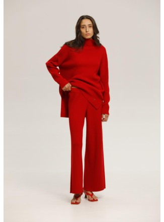 Red Fine Ribbed Pants