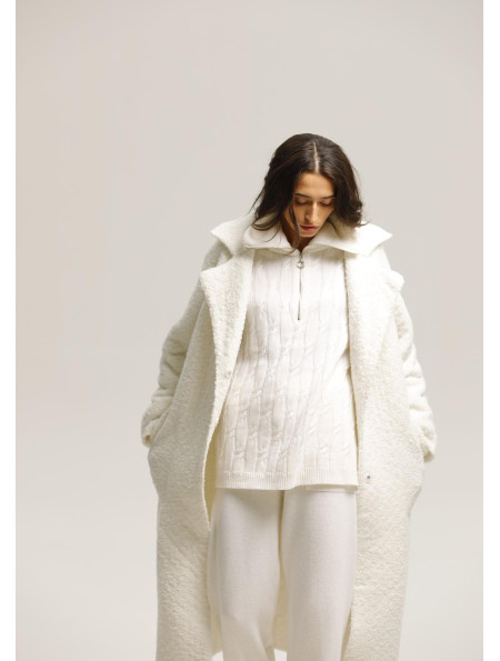 Oversized Off-White Knit Coat