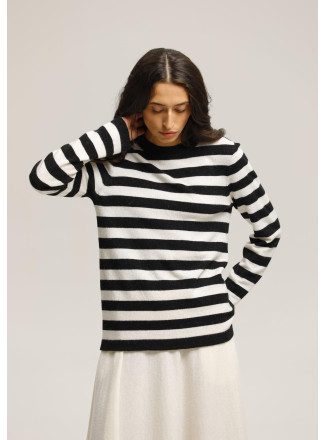 Striped Black and Off-White Lambswool Jumper