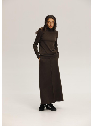Long Brown A-line Wool Skirt