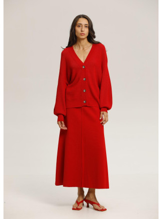 Long Red A-line Wool Skirt