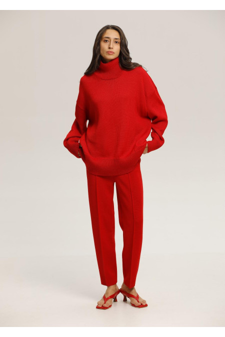 Брюки из шерсти с карманами красные