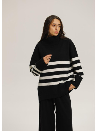 Black Voluminous Stiped Sweater