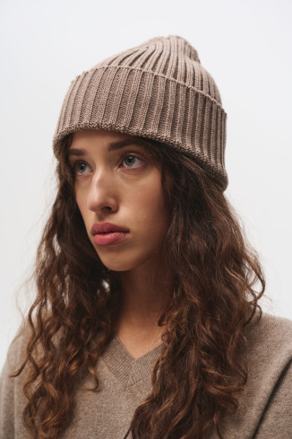 Beige Ribbed Beanie