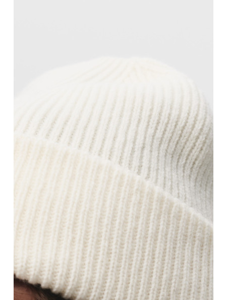 Soft Off-White Lambswool Fold Beanie