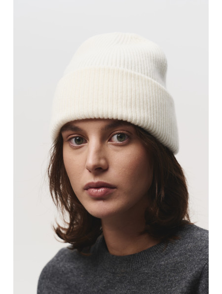 Soft Off-White Lambswool Fold Beanie