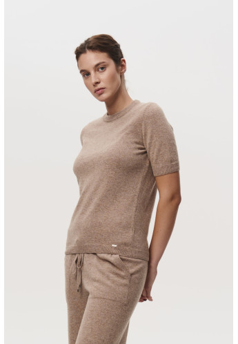 Dark Beige Short-Sleeved Lambs Wool Jumper