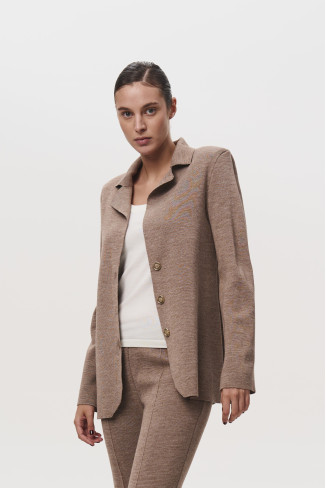 Dark Beige Fitted Merino Wool Blazer 