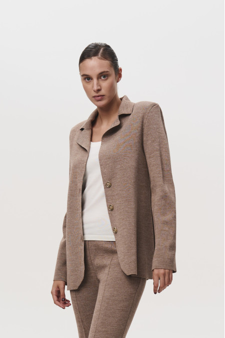 Піджак з вовни мериноса приталеного силуету темно-бежевий