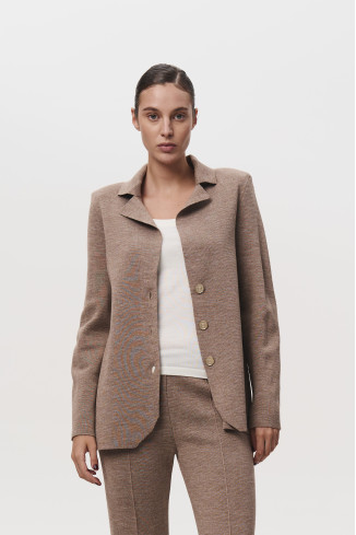 Dark Beige Fitted Merino Wool Blazer 