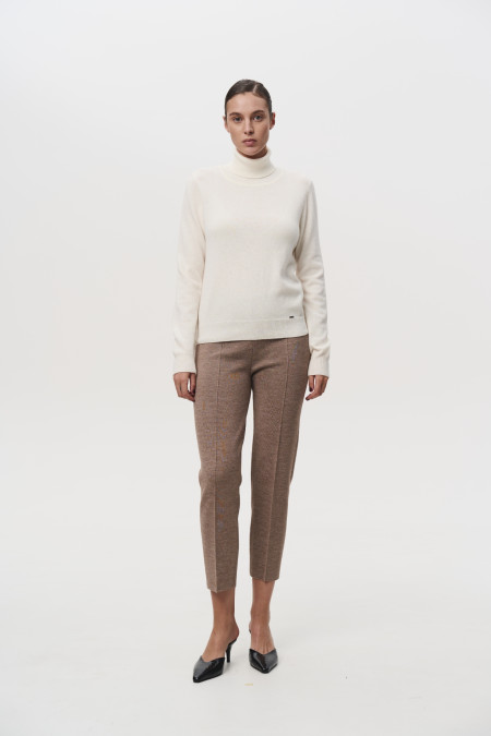 Брюки из шерсти мериноса темно-бежевые