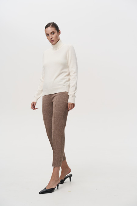 Брюки из шерсти мериноса темно-бежевые