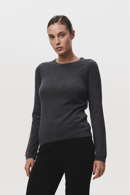 Джемпер из 100% шерсти мериноса темно-серый