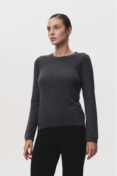 Джемпер из 100% шерсти мериноса темно-серый