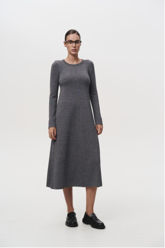 Платье А-силуэта из шерсти мериноса серое