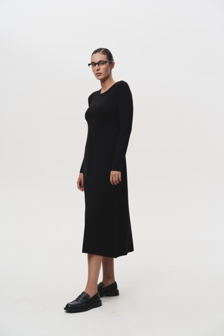 Black Merino Wool A-line Dress