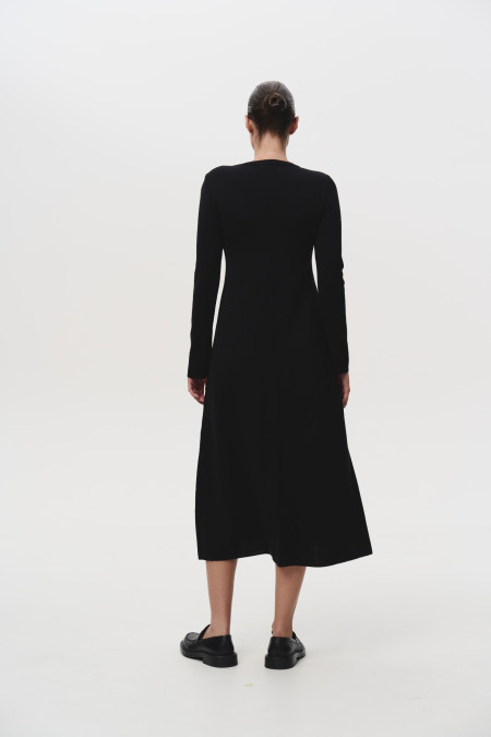 Black Merino Wool A-line Dress