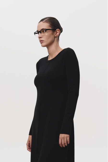 Black Merino Wool A-line Dress