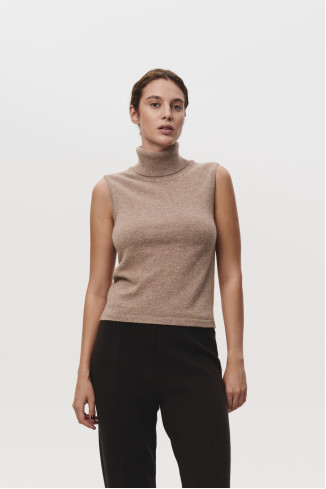 Basic Dark Beige Lambswool Turtleneck Top