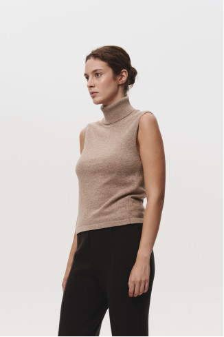 Basic Dark Beige Lambswool Turtleneck Top