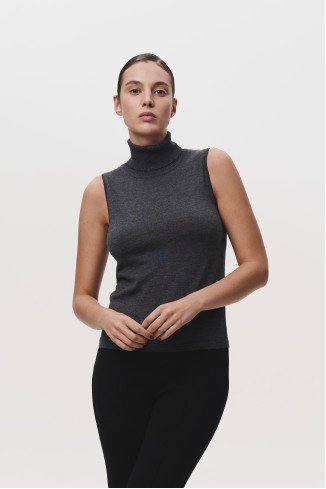Dark Grey 100% Merino Wool Turtleneck Top