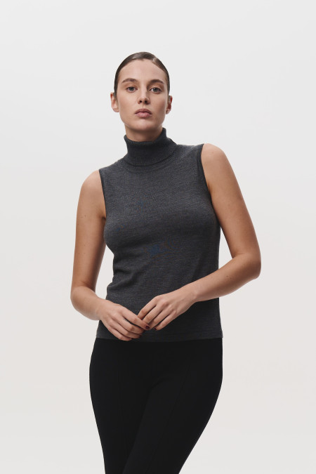 Топ с высокой горловиной из 100% шерсти мериноса темно-серый Топ с высокой горловиной из 100% шерсти мериноса темно-серый