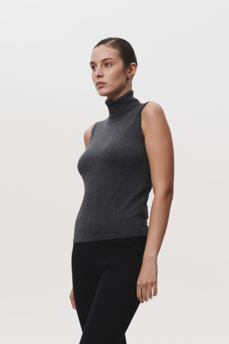 Dark Grey 100% Merino Wool Turtleneck Top