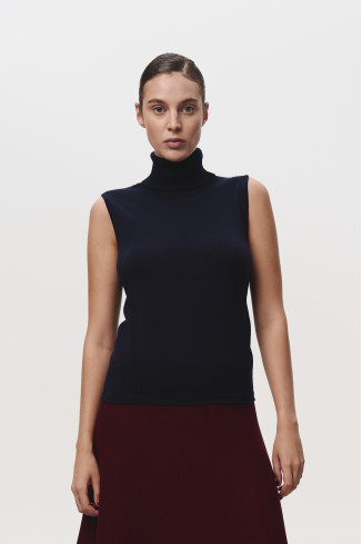 Топ с высокой горловиной из 100% шерсти мериноса темно-синий