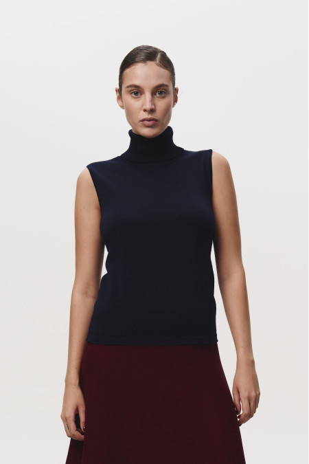 Топ з високою горловиною зі 100% вовни мериноса темно-синій Топ з високою горловиною зі 100% вовни мериноса темно-синій