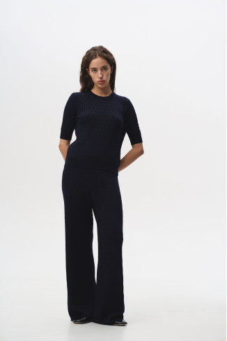 Брюки в косы из 100% шерсти мериноса темно-синие