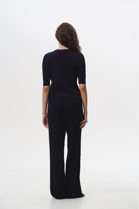 Штани у коси зі 100% вовни мериноса темно-сині